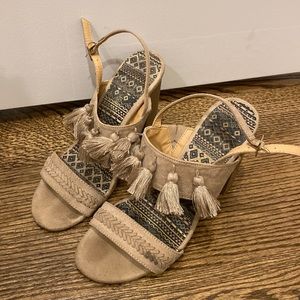 Size 7 Nude Suede Heels with Tassels